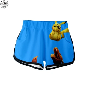 

New Detective Pikachu 3D Fashion Casual Shorts 2019 Elastic Waist Shorts Women Cotton 3D Popular Animation Summer Short