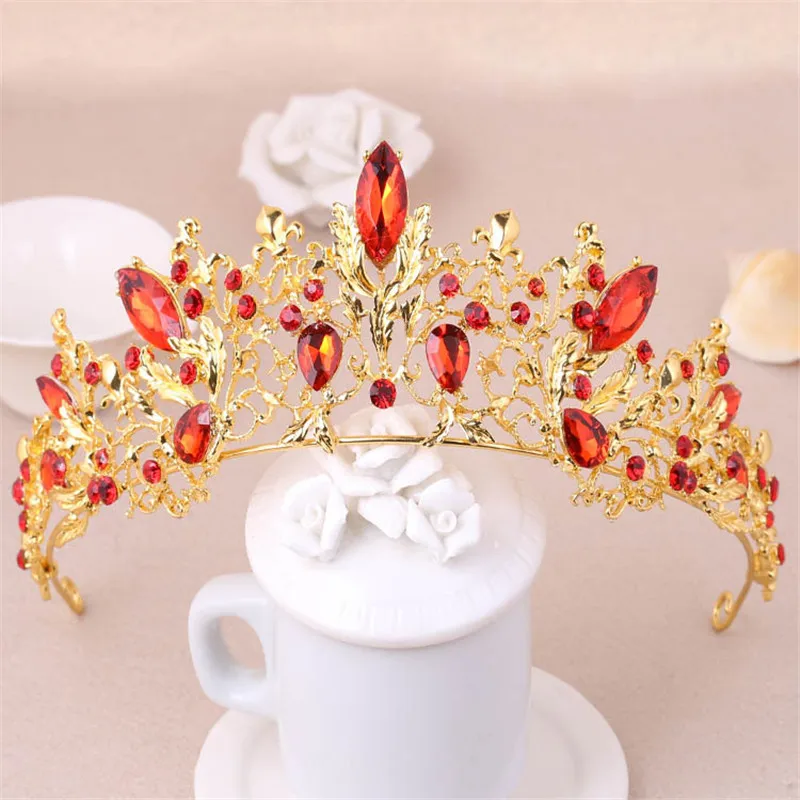 Red Crystal Wedding Bridal Quinceanera Tiaras Crowns Hair Ornament For