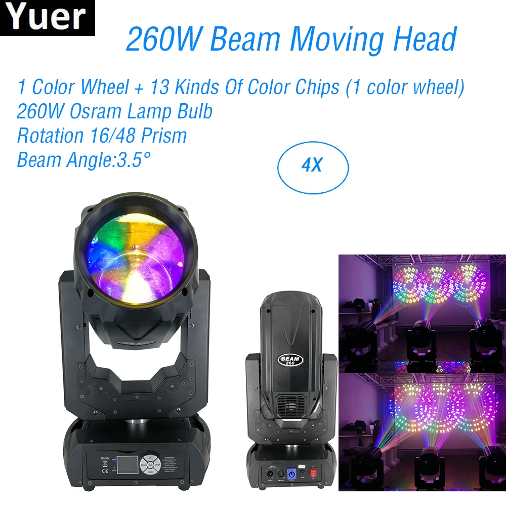 

4Pcs/Lot 260W Osra-m Lamp Beam Spot Moving Head Lights DMX Sound Control DJ Disco Light Party Club Bar Beam Moving Head Lighting