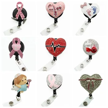 

mix RN style medical heart shape yoyo retractable badge pull reel nurse Breast Cancer Awareness pink ribbon Id working holder