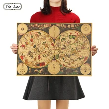 TIE LER Винтажный стиль ретро крафт-бумага плакат подарки древняя зодиакальная карта в виде созвездия плакат Настенная Наклейка 51,5X36 cm