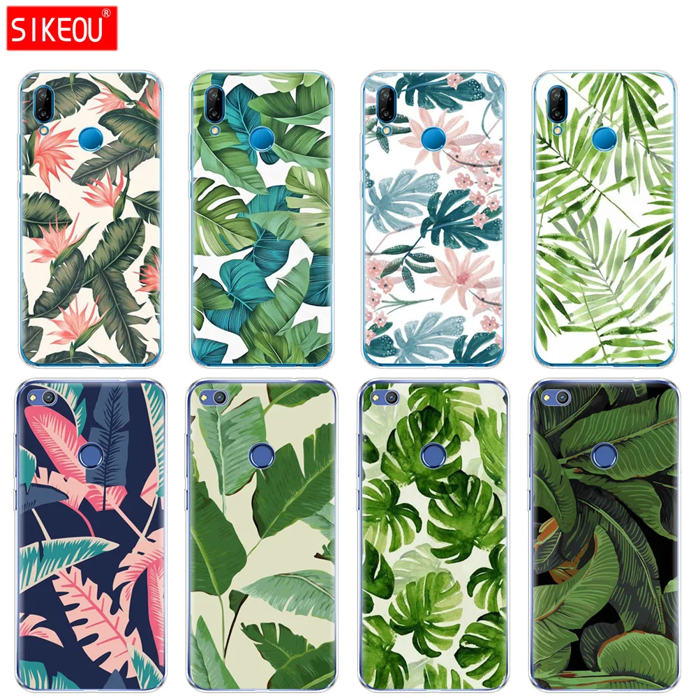 

Silicone Cover Phone Case For Huawei P20 P7 P8 P9 P10 Lite Plus Pro 2017 P Smart Tropical plants fresh green leaves