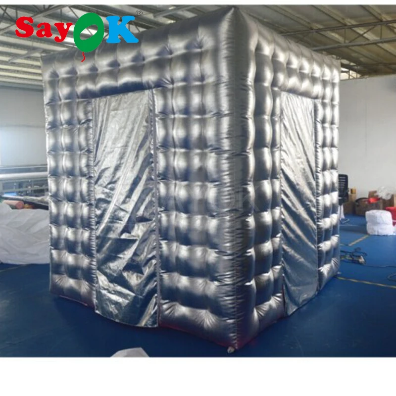 Silver Inflatable Photo Booth Tent 98.4X98.4X98.4 inch with 2 Doors and Curtains for Wedding Birthday Party |
