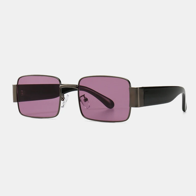 Королевские Женские квадратные мужские солнцезащитные очки в стиле стимпанк женские очки ретро металлические маленькие летние модные аксессуары из сплава Роскошные ss756 - Цвет линз: C3 Gun Purple-Purple