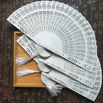 

50Pcs White Hand Fan Wood,Personalized Wedding Gift Favor For Guests,Custom Engagement Party Gifts,Print Bride Groom Name & Date