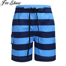 Детские Полосатые быстросохнущие летние пляжные шорты с эластичной резинкой на талии и кулиской Шорты купальные SZ 2-12