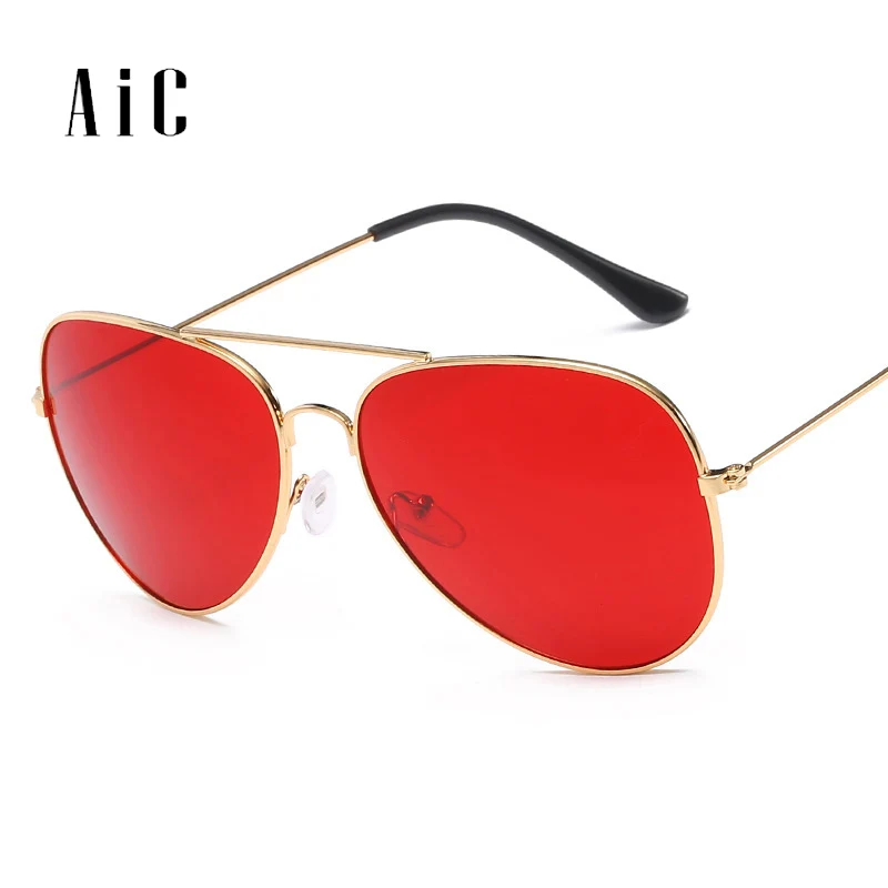 

AiC Fashion Ocean Pilot Sunglasses Women Brand Metal Frame Yellow Sunglasses Red Lens Sun Glasses Yellow Glasses Aviation