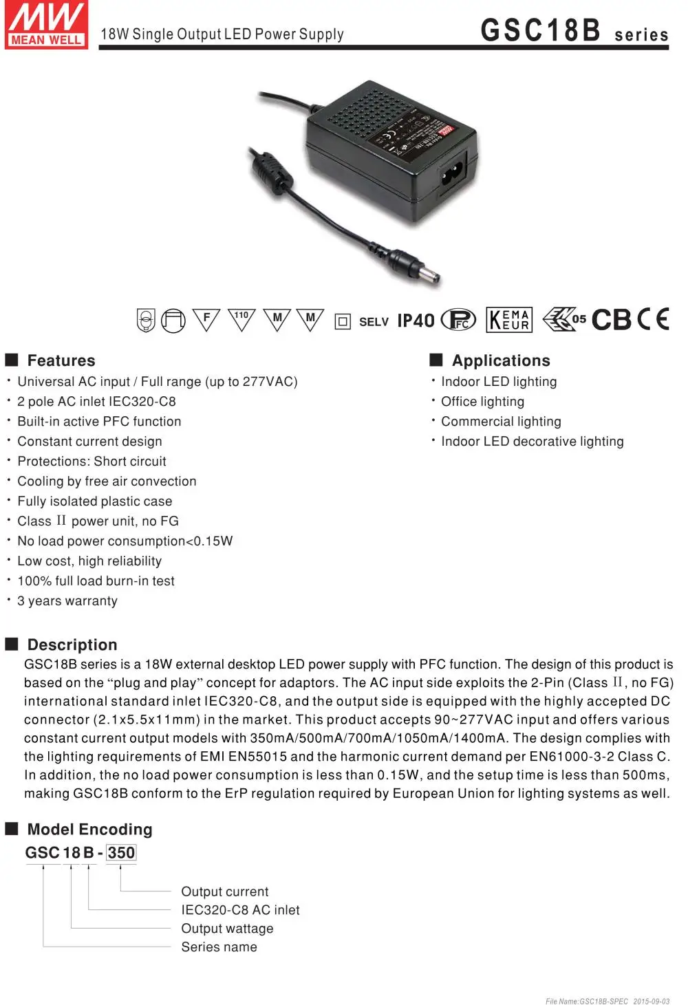 [Мощность NEX] означает хорошо gsc18b-1400 13 В 1400ma Meanwell gsc18b 13 В 18.2 Вт один Выход LED драйвер Питание