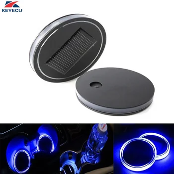 

KEYECU 1 Pair LED Cup Holder Lights Solar-Powered LED Light Cup Holder Bottom Mat Pad with USB Rechargeable Interior Decoration