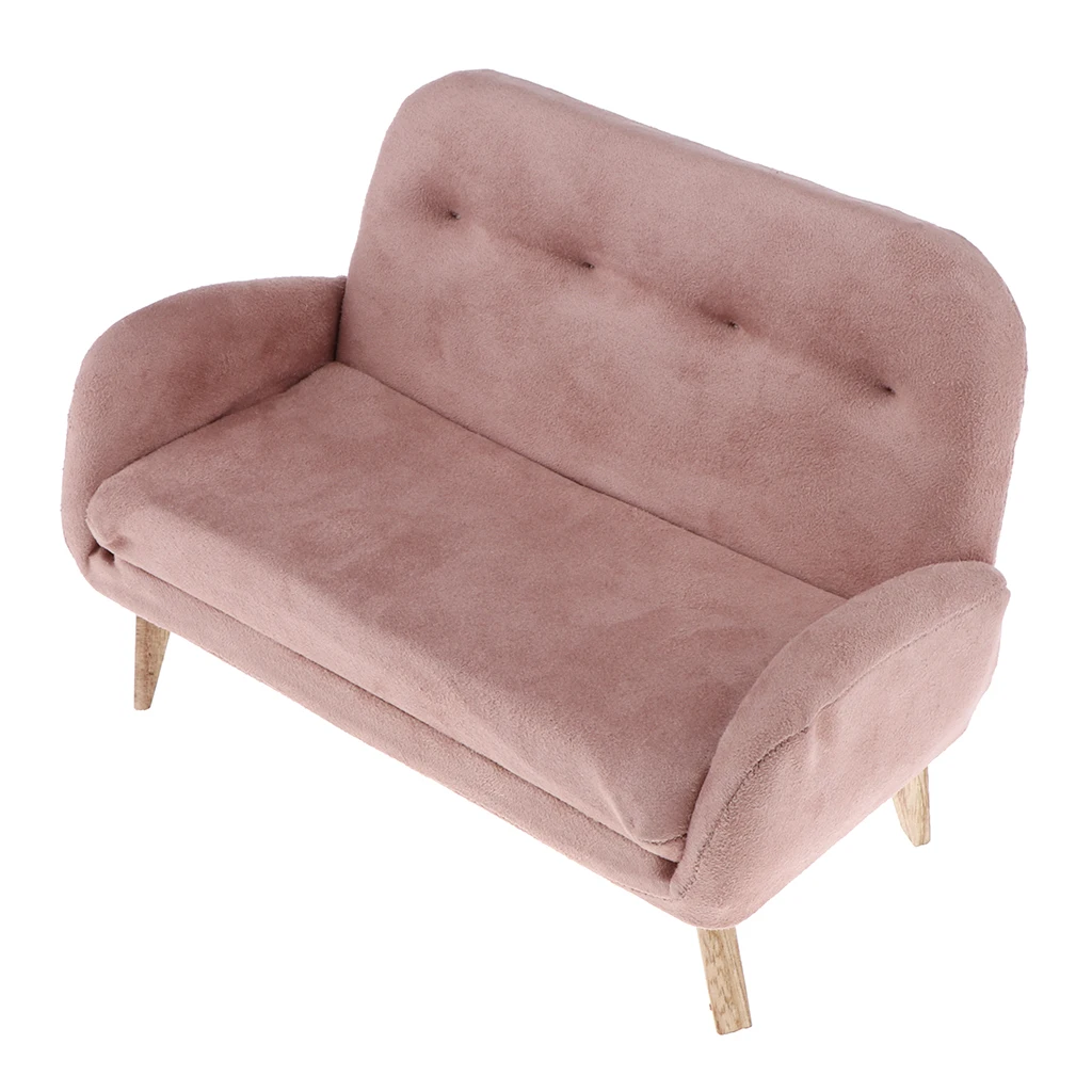2pc 1:6 Dollshouse Velvet Sofa Miniature Furniture Figure Decor Accessories