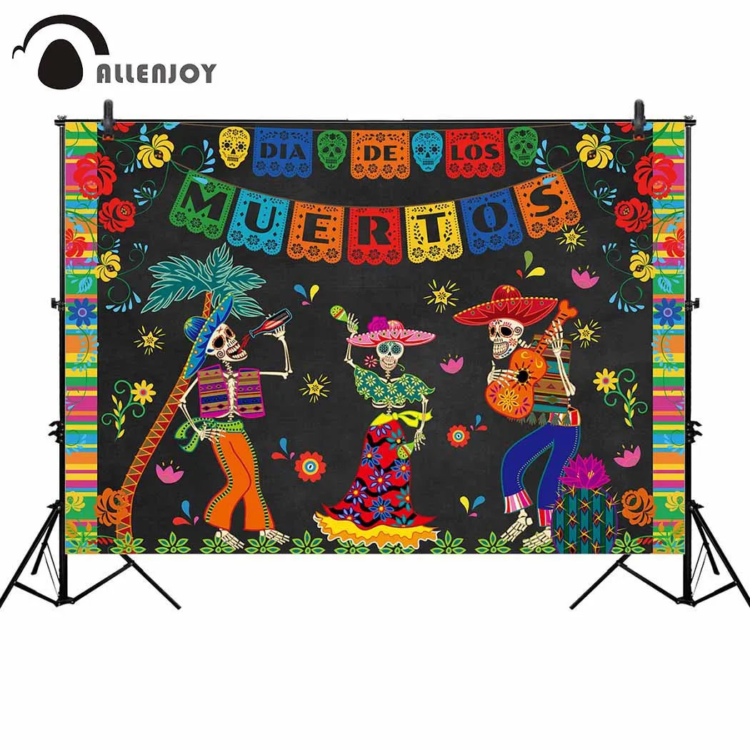 

Allenjoy Dead day photography backdrop guitar sing colorful papers flower background photo studio party photocall custom decor