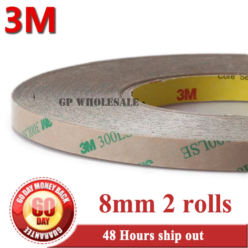 2Pcs 8mm*55M*0.17mm Strong Sticky Two Sides Adhesive Tape for LCD Screen, Lace, Fake Nai,l Wig Hair Extension, 3M 300LSE