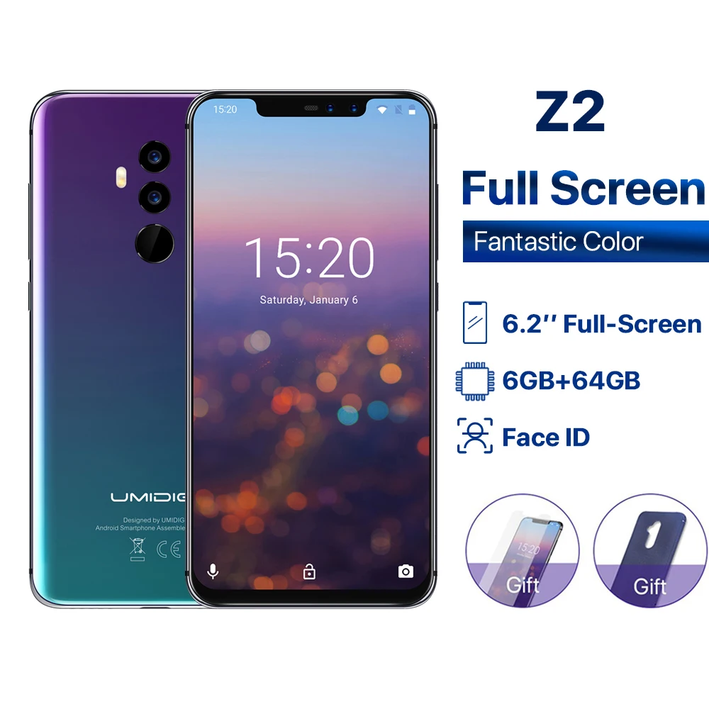 

UMIDIGI Z2 Global Dual 4G Helio P23 6GB RAM 64GB ROM 6.2" FHD+ Quad Camera Android 8.1 3850mah Face ID Fingerprint Smartphone
