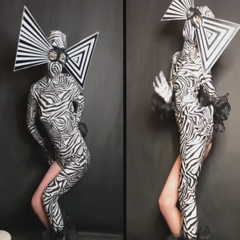 

Sexy Zebra Sparkling Crystals Stones Jumpsuit Nightclub Party Celebrate Singer DJ DS Gogo Performance cosplay costume