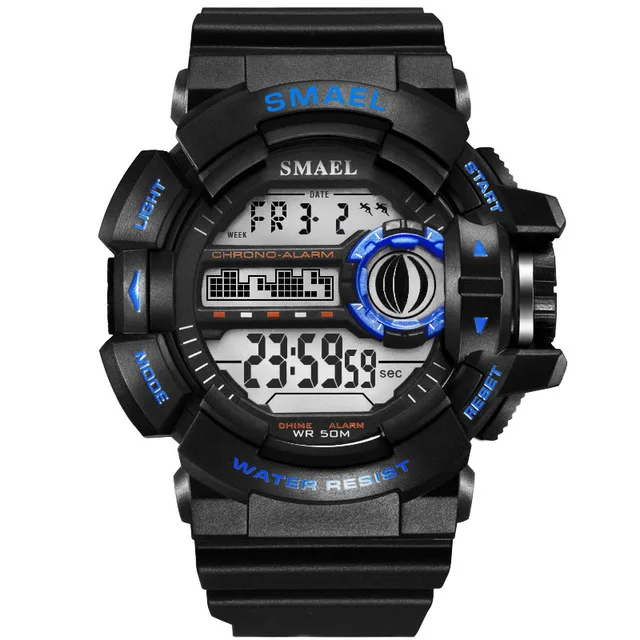 SMAEL, мужские военные спортивные часы с обратным отсчетом, светодиодный Будильник, Chrono, цифровые наручные часы, Relogio Masculino, 50 м, водонепроницаемые часы - Цвет: Black Blue