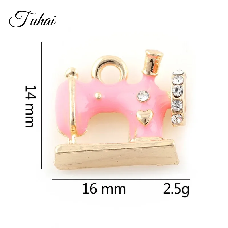 

10pcs Enamel Pink Blue Color Crystal Sewing machine Shape Charms Pendant for Necklace Bracelet Dangle Decaration Alloy Accessory