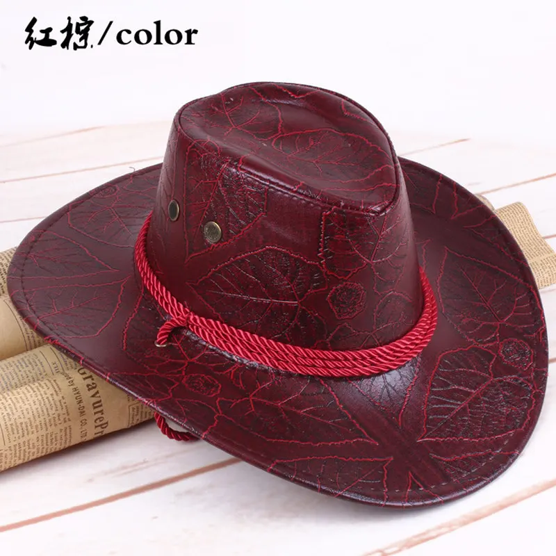 Большая ковбойская шляпа в западном стиле, соломенная шляпа всадника, уличная Кепка, MS, шляпа от солнца, Мужская дышащая шляпа - Цвет: Red brown
