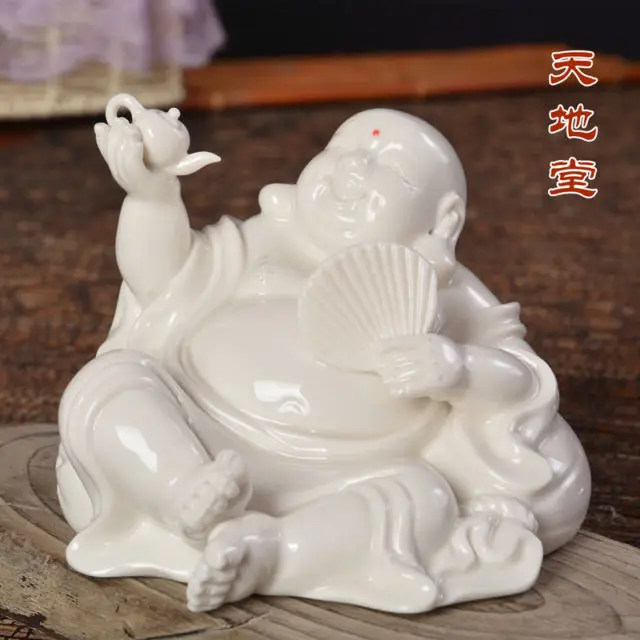 

EXQUISITE RARE HANDWORK DEHUA PORCELAIN STATUE SMILING BUDDHA TEAPOT