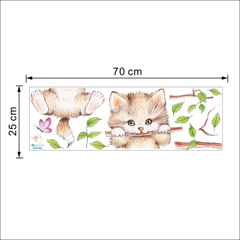 Прекрасный котенок на ветке дерева декоративные наклейки на стену для дома гостиной украшения DIY мультфильм кошка животные Декор Фреска ПВХ наклейка