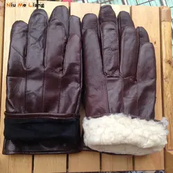 Варежки кожаные перчатки мужские зимние из натуральной кожи короткие тонкие/толстый коснулся Экран перчатки человек тренажерный зал Luvas
