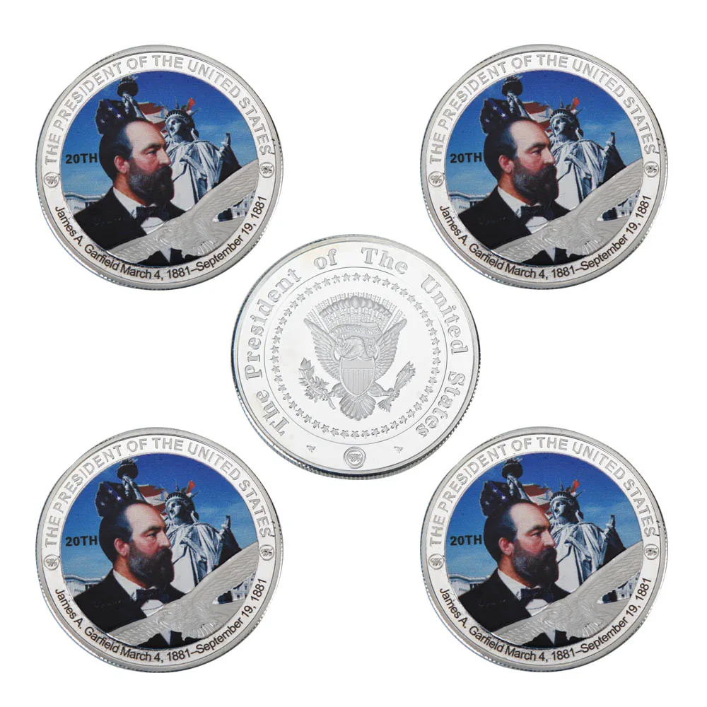 Wr Quality Silver Plated Usa President Metal Coins 5pcs Set James A Wr Quality Silver Plated Usa President Metal Coins 5pcs Set James A Garfield Commemorative Coin For Collection