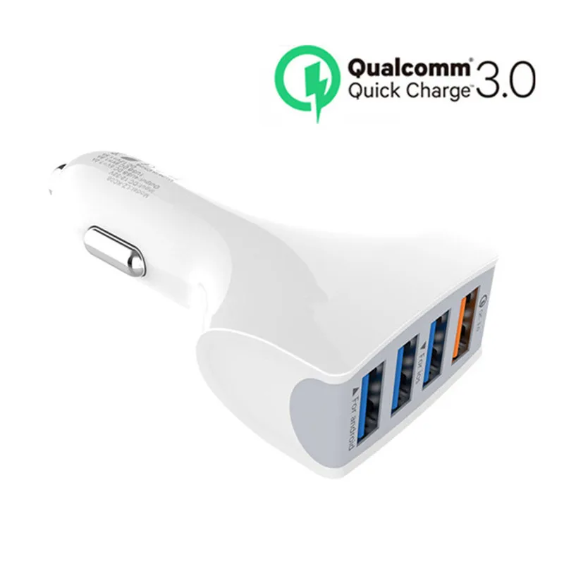

QC 3.0 4 Ports USB Charger Smart Car Fast Charging Adapter for iPhone Samsung Xiaomi Universal Micro Type-C Quick Chargers