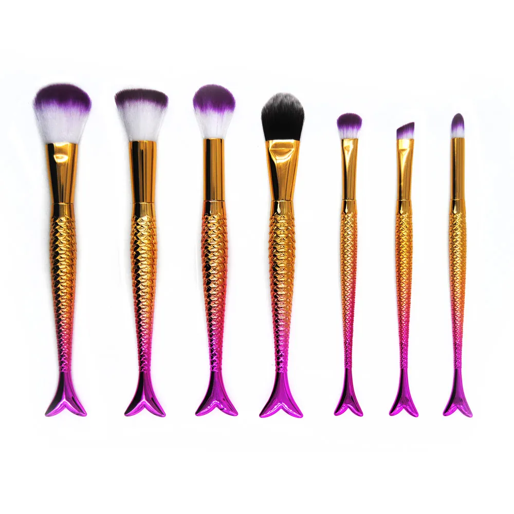 

Kaizm 7pcs Mermaid Makeup Brushes Set Eyeshadow Concealer Blush Foundation Highlighter Brush Beauty Tool Make Up Brush Kits