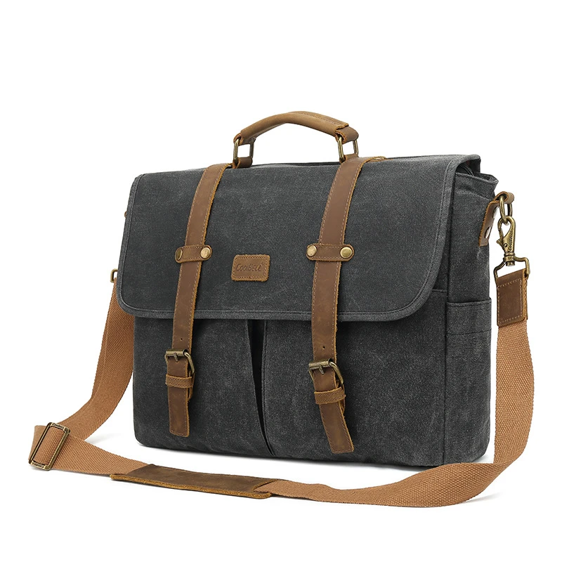 

Coolbell message corssbody handbags shoulder laptop bags Retro Leidure Vintage wax fabric durable famous designer Leather handle