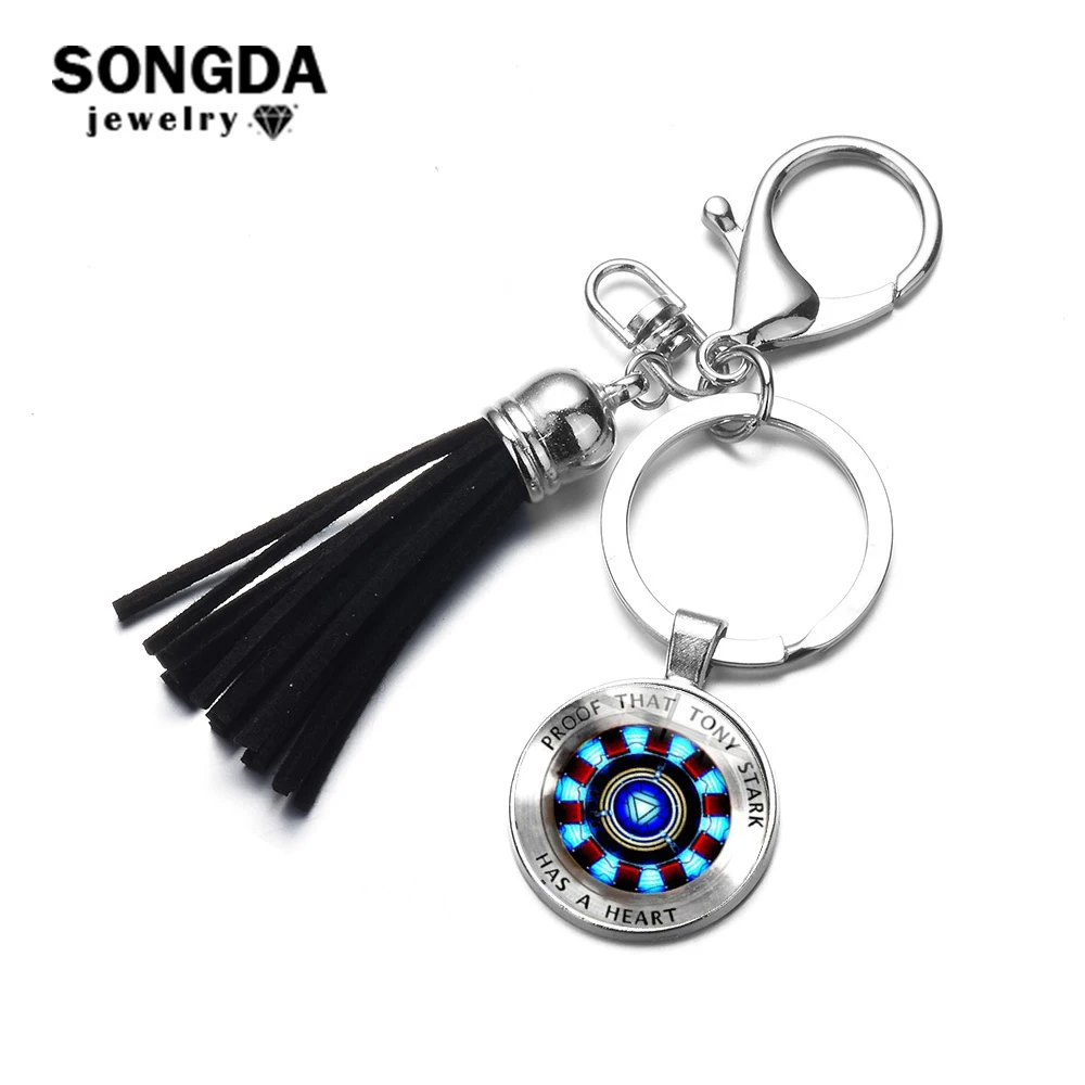 

SONGDA 2019 New Hot Iron Man Heart Tony Stark Keychain High Quality Leather Taseel Charm Car Key Chain Key Ring Holder Wholesale