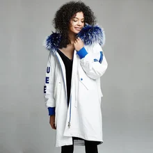 Зимняя женская куртка, воротник из натурального меха енота, женское плотное теплое пальто, высокое качество, длинный пуховик, 90% белый утиный пух, куртка