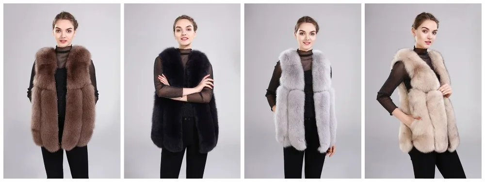 Best New arrival lady natural fox fur vest real fur waistcoat thick warm fashion medium long jacket 0