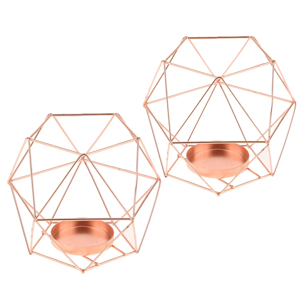 2Pcs 3D Geometric Candle Holders Tea Light Pillar Holders Stands Succulent Pot Wedding Centerpieces Rose Gold