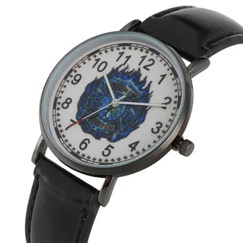 

Chic Elegant Quartz Watch Movement for Male Unique Blue Fire Brigade Mark Dial Watches for Men Premium Leather Band Wristwatch
