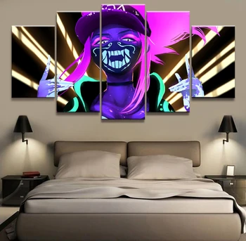 

Home Decor Modular Canvas Picture 5 Piece Akali K/DA League of Legends LOL Game Painting Poster Wall For Home Canvas Wholesale