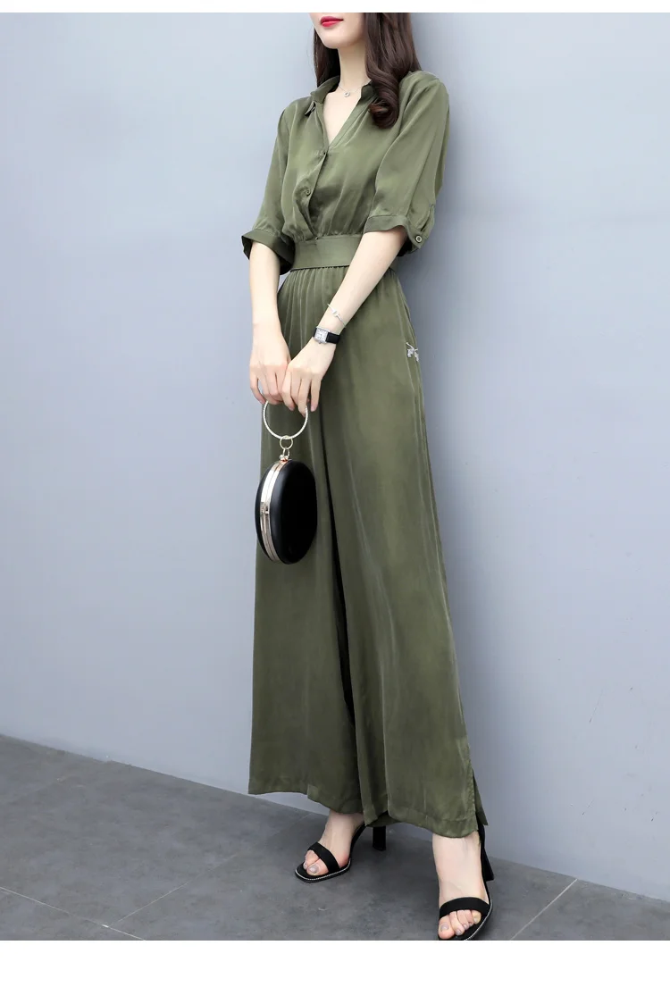 Высококачественный Женский комплект из 2 предметов, летняя рубашка с коротким рукавом, топ и свободные длинные штаны, элегантный женский офисный деловой комплект