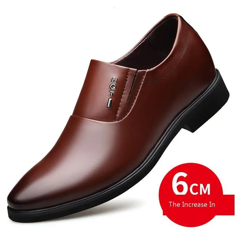 QZHSMY Increase Men Dress Italian Shoes Black Slip-on Man Shoes Leather Genuine Spring Autumn