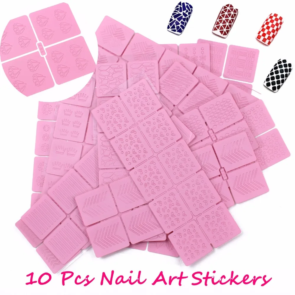 

10Pcs/Lot Different Design Stickers DIY Creative Laser Silver Sticker Nail Art Hollow Beauty Nail Art Decorations #WJ087