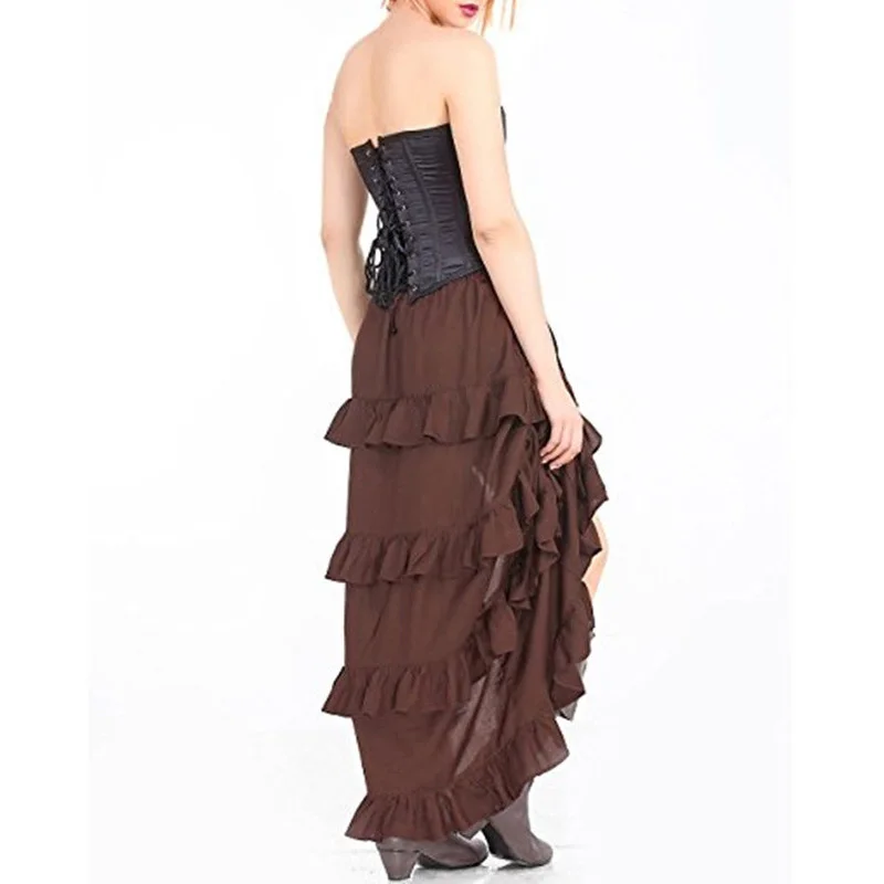 

Layered Skirt Gothic Asymmetry Cocktail Party Long S/M/L/XL/2XL Polyester Lace Vintage Solid Color Black/ Brown