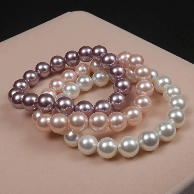 

10mm Round Ball Beaded Strand Wristband Bracelets Colorful Mother of Pearl Shell Natural South Sea Shell Bracelets Jewelry Women