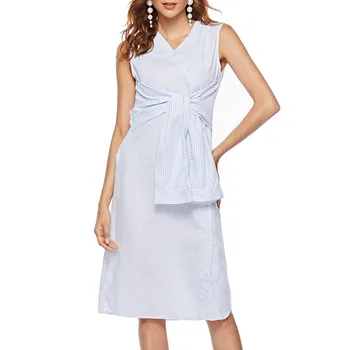 

JAYCOSIN summer dress women 2019 fashion Holiday Striped V-Neck Party Ladies Sleeveless A-Line party Dress vestidos 9715