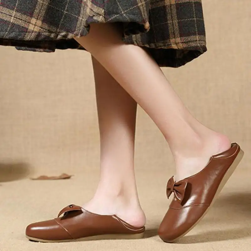 Suave Primavera Las 2019 Planos A Cuero Mocasines Fondo Mano Ballat Bajo De Mujeres Hechos Casuales Genuino Mujer Zapatos Tacón Blanco brown Blanco OpYHB
