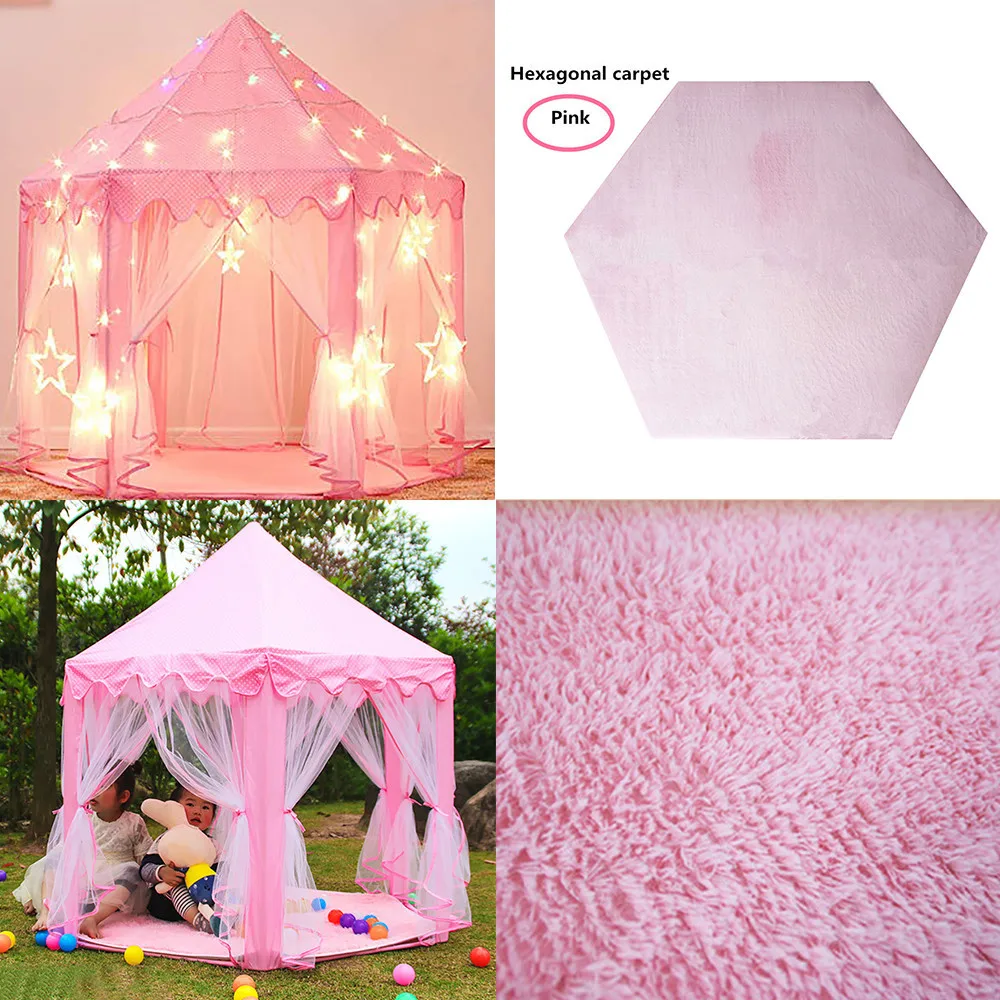 

Rug Pad Mat for Kids Playhouse Play Tent Soft Coral Fleece Pink Hexagon Carpet