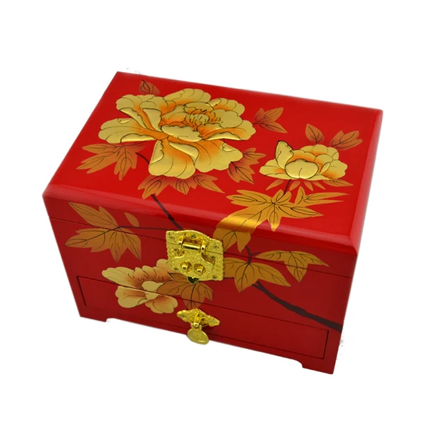 RHYMES 18 Tones Wood Jewellery Music Box with Goldleaf Pure Manual