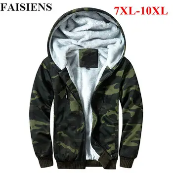 

FAISIENS Fleece Thicken Man Jackets Large Size 9XL 10XL Camouflage Hooded Plus Size 7XL 8XL Army Green Winter Warm Mens Jackets