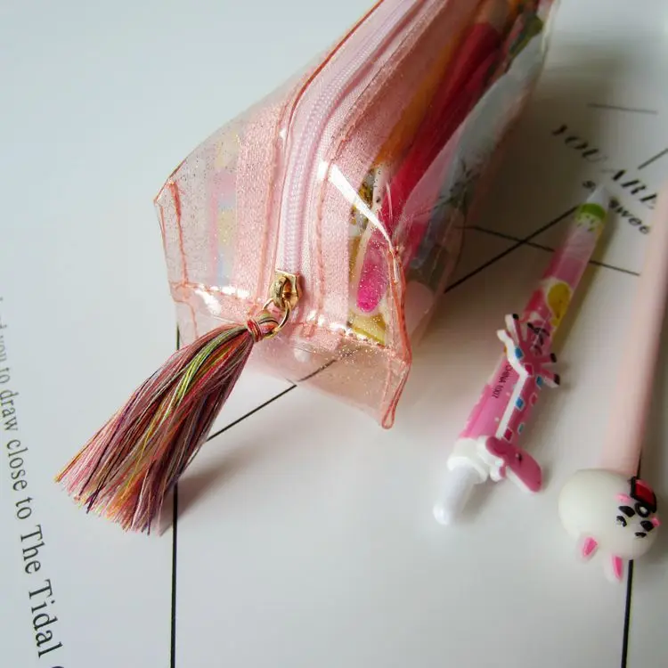 Kawaii школьный чехол s Прозрачный блестящий Карандаш Чехол канцелярские сумки креативная мода ПВХ пенал школьные принадлежности