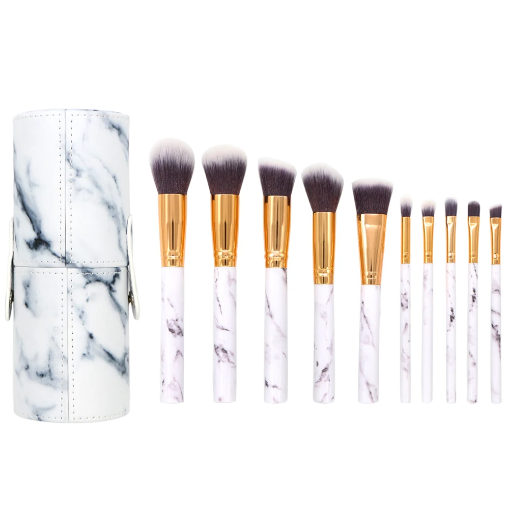 

BBL 10pcs/Set Pro Marble Makeup Brushes Kit with PU Bucket Bag Foundation Shadow Eyebrow Lip Eye Brush Beauty Make Up Brush Tool