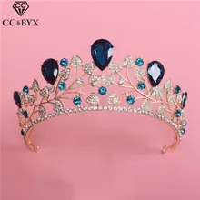 CC Свадебные голову диадемы полые роскошный синий циркон камень кристалл аксессуары для волос для невест королева конкурс ювелирных изделий HG592