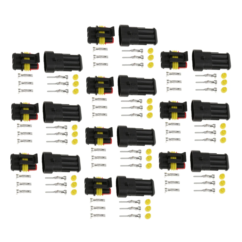 10x 3 Pin Sealed Waterproof Electrical Wire Connector Plus Car Set Car Accessories