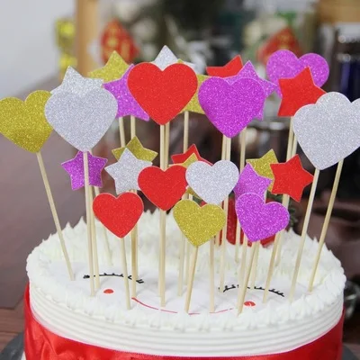 

Glitter Happy Birthday Cake Topper Heart Shape Colorful Cake Topper Flag Decoration for Birthday Party Wedding Supplies 10pcs