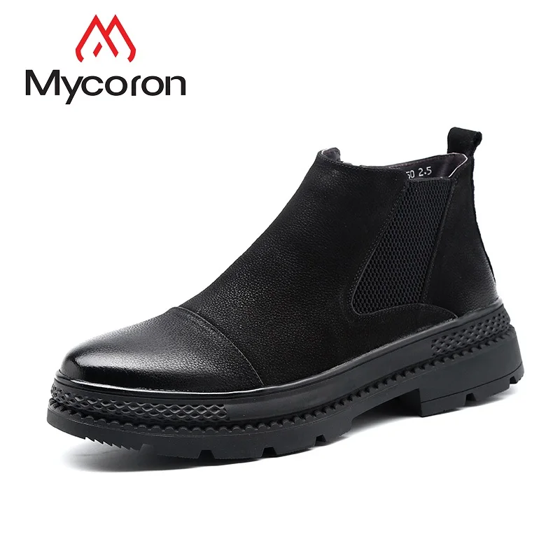 

MYCORON New Men Chelsea Shoes Ankle Boots Fashion Men Brand Designer Leather Slip Ons Motorcycle Man Tenis Masculino Adulto